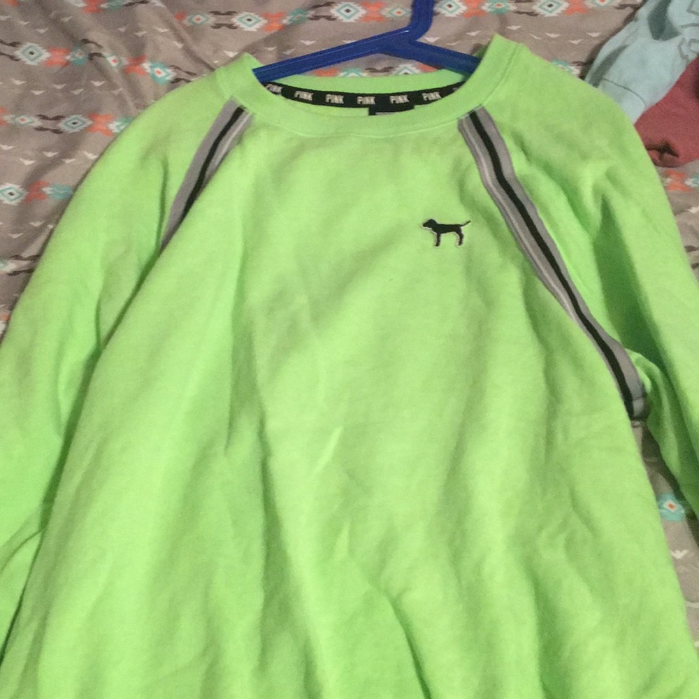 Green and black and grey strip sweater